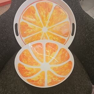 NEW Large Orange Fruit Bowl & Serving Tray The Spring Shop Melamine Summer